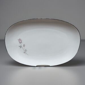 Noritake Pasadena Oval Serving Platter 13 3/8 In Pink Grey Rosebud Platinum Trim
